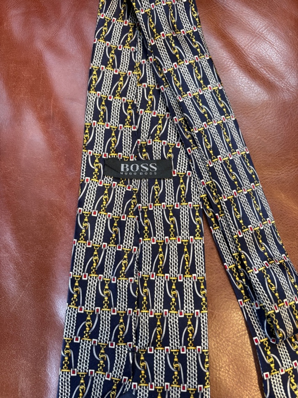 Vintage Hugo Boss tie in eclectic pattern.